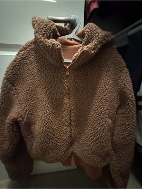 Fabletics Rust Brown Sherpa Zip Jacket